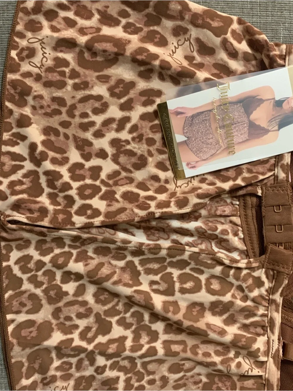 Juicy Couture Lace Trim Cami & Short Pajama Set - Brown